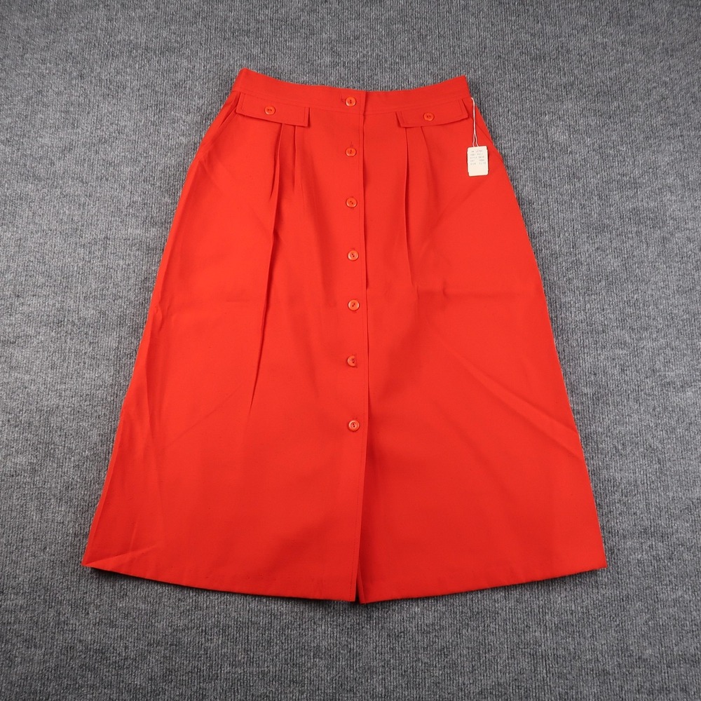 Vintage Skirt Womens Size 11 12 Midi A-Line Pockets Button Front 80s